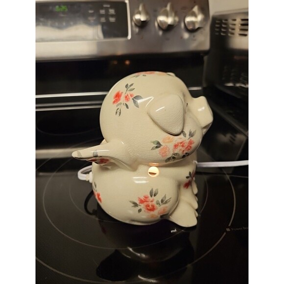 Vintage Intertek Ceramic Winged Pig Floral Lamp Model Sc-824 6" - Works! - Picture 3 of 9